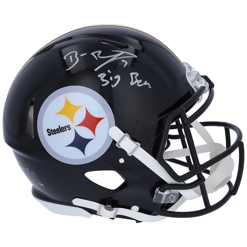 Casque Riddell Speed ​​authentique autographié par Ben Roethlisberger des Pittsburgh Steelers avec inscription « Big Ben »