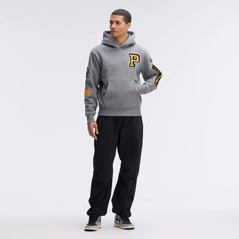 Fanatics Athletic Heather Gray Pittsburgh Steelers IconicFleece Letterman Hoodie
