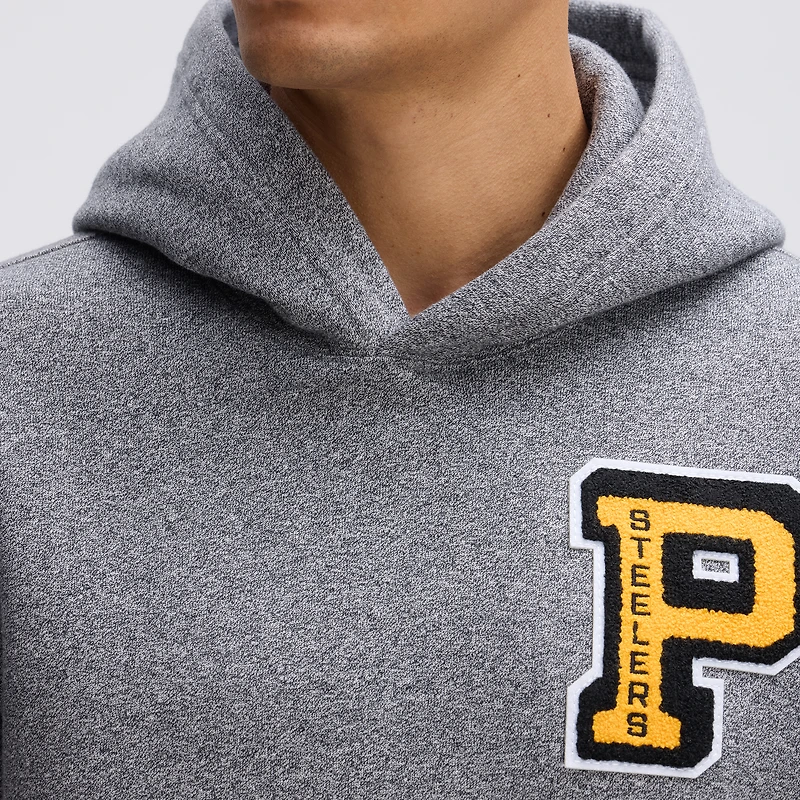 Fanatics Athletic Heather Gray Pittsburgh Steelers IconicFleece Letterman Hoodie