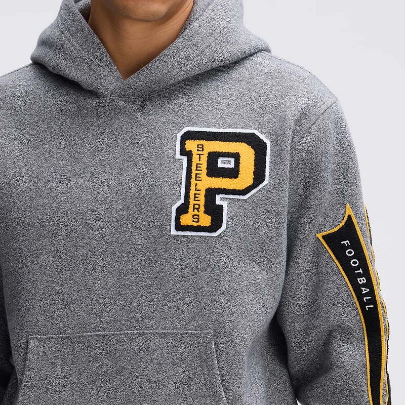 Sweat à capuche Fanatics Athletic gris chiné Pittsburgh Steelers Iconic Fleece Letterman