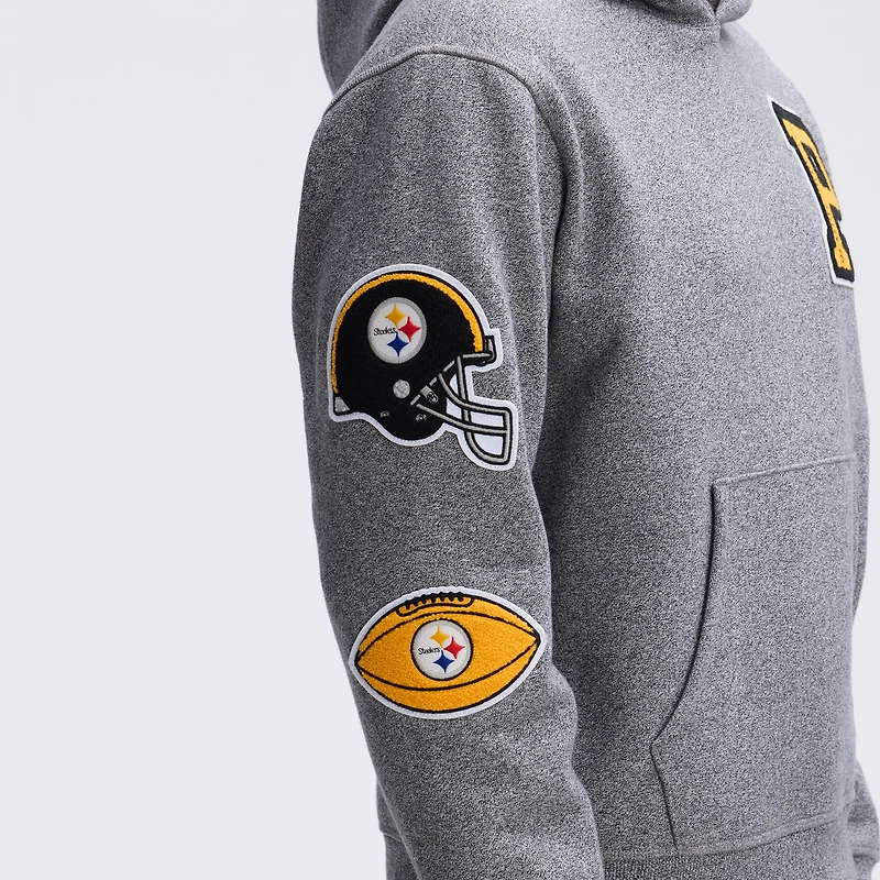 Fanatics Athletic Heather Gray Pittsburgh Steelers IconicFleece Letterman Hoodie