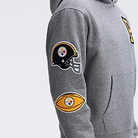 Fanatics Athletic Heather Gray Pittsburgh Steelers IconicFleece Letterman Hoodie