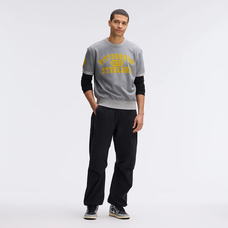 Fanatics Athletic Heather Gray Pittsburgh Steelers IconicFleece Short Sleeve Sweatshirt
