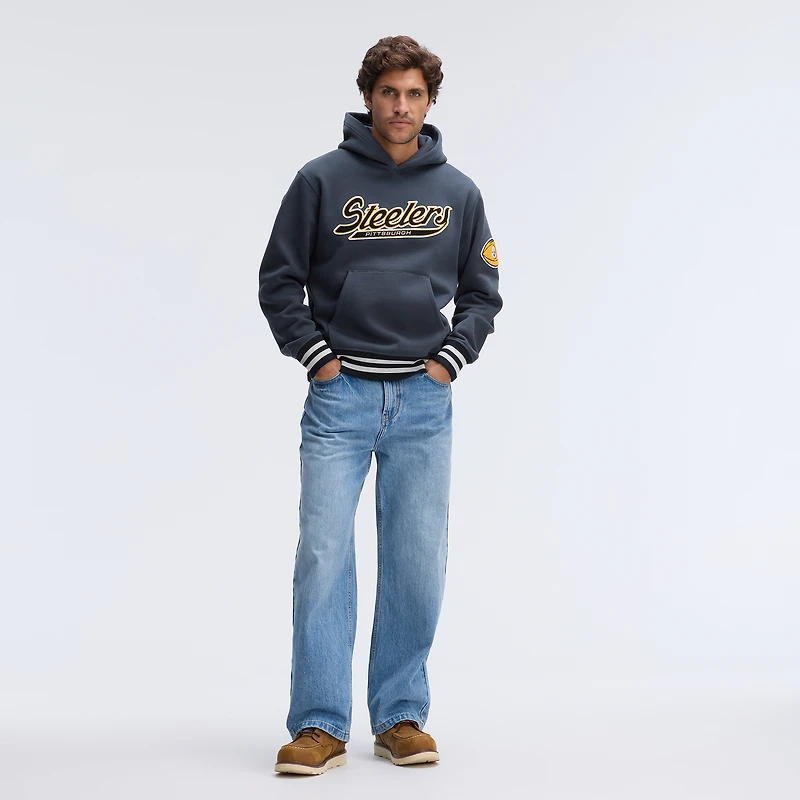 Sweat à capuche Fanatics Charcoal Pittsburgh Steelers Iconic bords en polaire