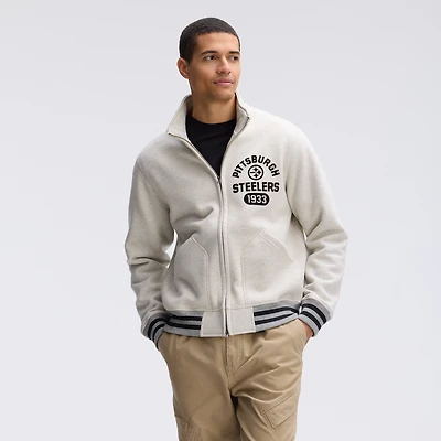 Veste polaire emblématique Fanatics Oatmeal Pittsburgh Steelers à fermeture éclair intégrale