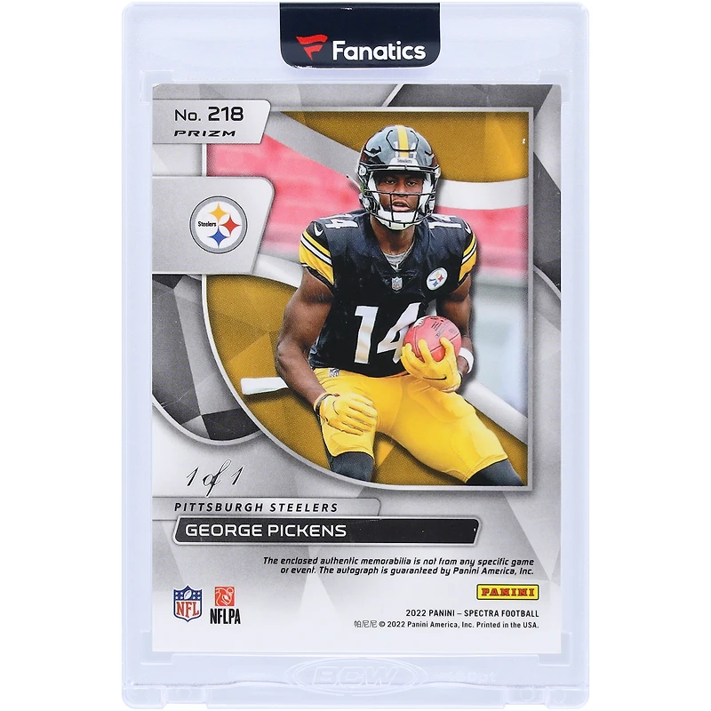 Carte recrue autographiée Panini Spectra NFL Shield Relic Gold Vinyl #218 #1/1 2022 des Pittsburgh Steelers