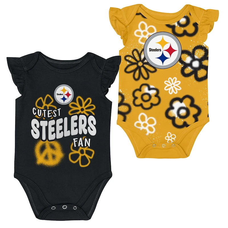 Girl's Outerstuff  Black/Gold Pittsburgh Steelers Sunshine Two-Piece Bodysuit Set