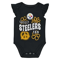 Girl's Outerstuff  Black/Gold Pittsburgh Steelers Sunshine Two-Piece Bodysuit Set