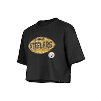 Girl's New Era Black Pittsburgh Steelers Flip Sequin Boxy T-Shirt