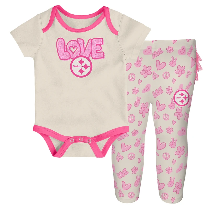Girls Newborn & Infant White Pittsburgh Steelers All The Love 2 Piece Bodysuit and Pants Set