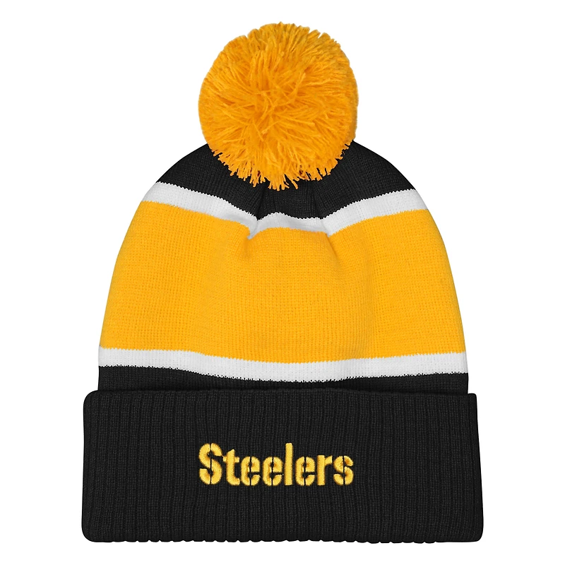 Bonnet tricoté à revers et pompon Let's Play des Pittsburgh Steelers noir Outerstuff pour filles