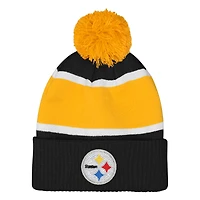 Girls Outerstuff  Black Pittsburgh Steelers Let's Play Cuffed Knit Hat with Pom
