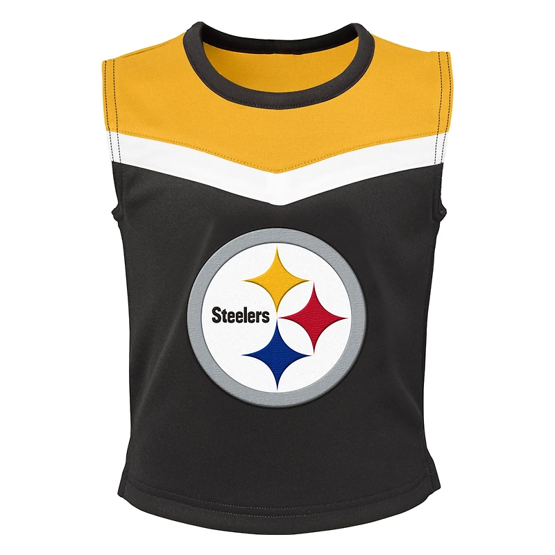 Ensemble deux pièces de pom-pom girl Spirit Pittsburgh Steelers pour filles d'âge préscolaire noir avec bloomers