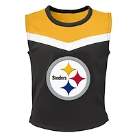 Ensemble deux pièces de pom-pom girl Spirit Pittsburgh Steelers pour filles d'âge préscolaire noir avec bloomers