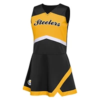 Filles préscolaires Pittsburgh Steelers noir deux pièces Cheer Captain Jumper Dress avec Bloomer Set
