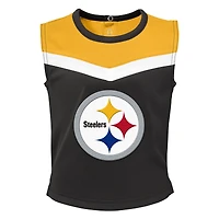 Ensemble de pom-pom girl deux pièces noir Pittsburgh Steelers Spirit Cheer pour filles avec bloomer