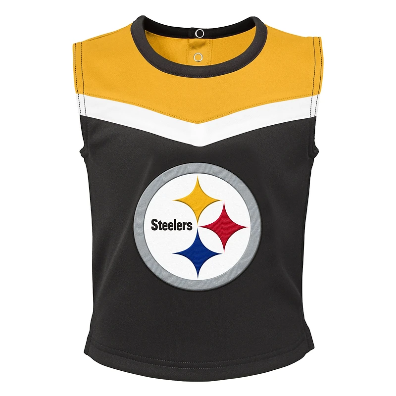 Ensemble de pom-pom girl deux pièces noir Pittsburgh Steelers Spirit Cheer pour filles avec bloomer