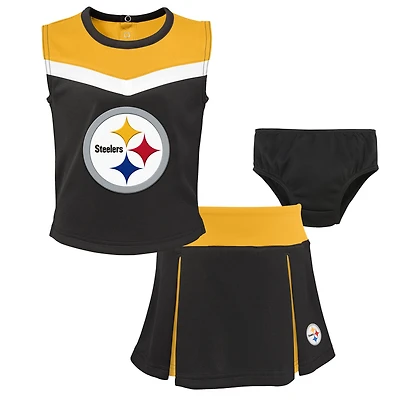 Ensemble de pom-pom girl deux pièces noir Pittsburgh Steelers Spirit Cheer pour filles avec bloomer