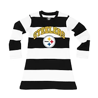 Girls Toddler Wes & Willy  Black/White Pittsburgh Steelers Long Sleeve Rugby Tri-Blend Dress