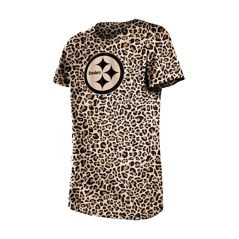Girls Youth New Era  Tan Pittsburgh Steelers Mom & Me Leopard T-Shirt