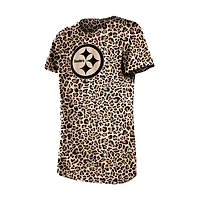 Girls Youth New Era  Tan Pittsburgh Steelers Mom & Me Leopard T-Shirt