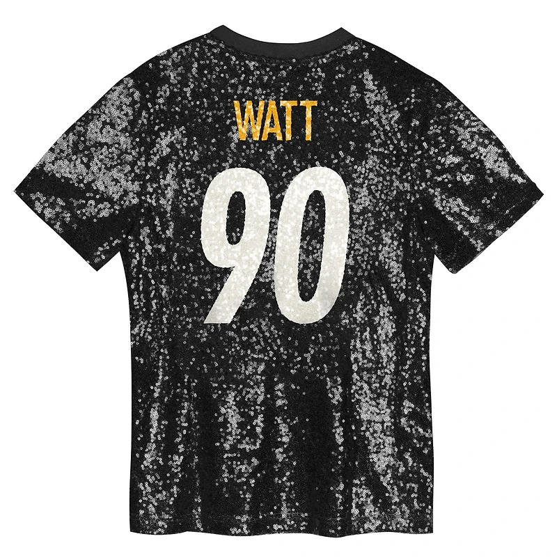 Maillot tendance à col en V et sequins noir des Steelers de Pittsburgh pour filles T.J. Watt