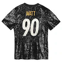 Maillot tendance à col en V et sequins noir des Steelers de Pittsburgh pour filles T.J. Watt