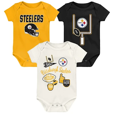 Infant & Newborn Outerstuff Pittsburgh Steelers Littlest Player Three-Piece Bodysuit Set