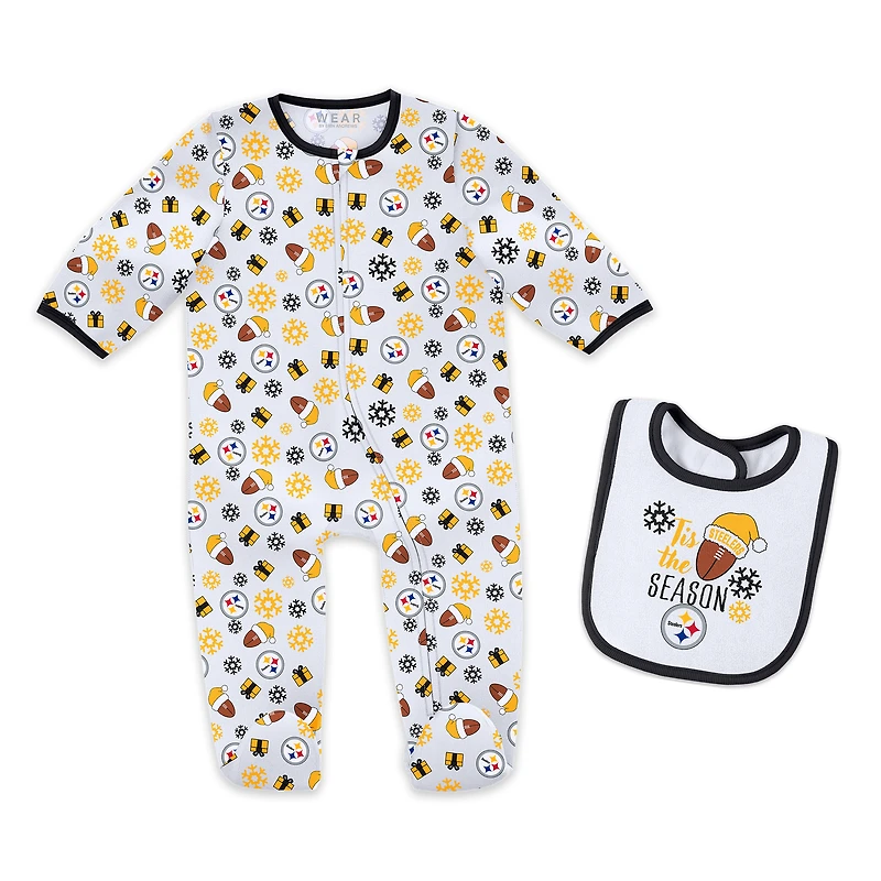 Vêtements pour nourrissons et nouveau-nés par Erin Andrews Pittsburgh Steelers Ensemble pyjama bavoir à fermeture éclair intégrale les fêtes