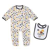 Vêtements pour nourrissons et nouveau-nés par Erin Andrews Pittsburgh Steelers Ensemble pyjama bavoir à fermeture éclair intégrale les fêtes