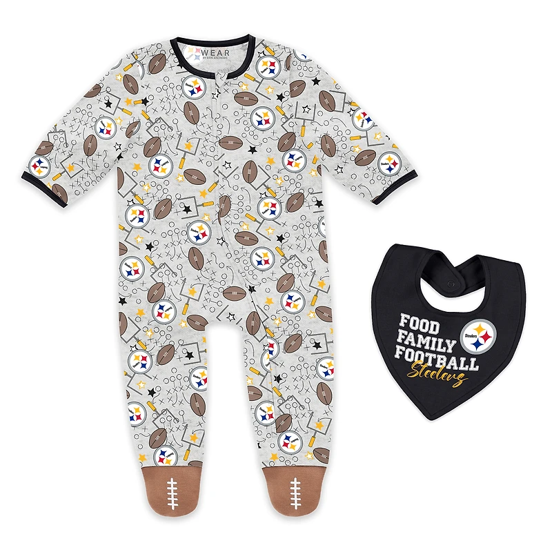 Infant & Newborn WEAR by Erin Andrews Pittsburgh Steelers Sleep and Play Full-Zip Sleeper Bib Set