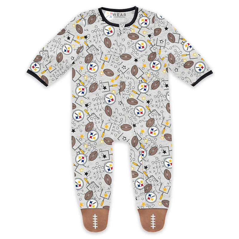Infant & Newborn WEAR by Erin Andrews Pittsburgh Steelers Sleep and Play Full-Zip Sleeper Bib Set