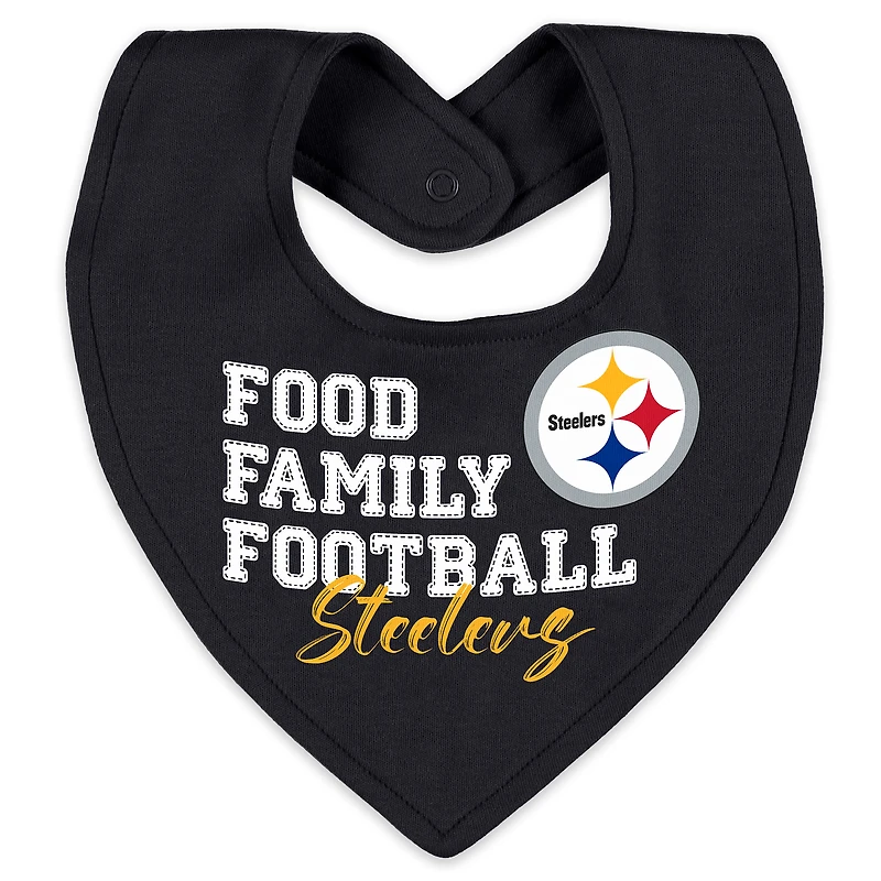 Vêtements pour bébés et nouveau-nés par Erin Andrews Pittsburgh Steelers Sleep and Play Ensemble pyjama bavoir à fermeture éclair intégrale