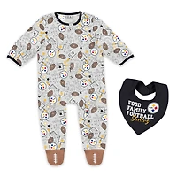 Vêtements pour bébés et nouveau-nés par Erin Andrews Pittsburgh Steelers Sleep and Play Ensemble pyjama bavoir à fermeture éclair intégrale