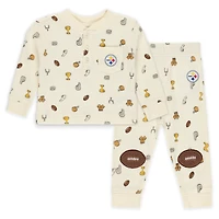 Infant WEAR by Erin Andrews Cream Pittsburgh Steelers Two-Piece Waffle-Knit Sleep Set