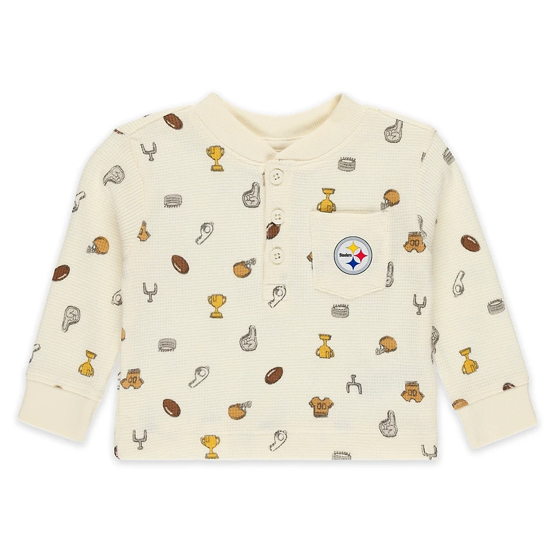 Infant WEAR by Erin Andrews Cream Pittsburgh Steelers Two-Piece Waffle-Knit Sleep Set