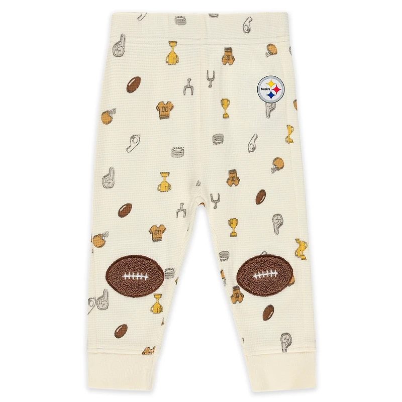 Infant WEAR by Erin Andrews Cream Pittsburgh Steelers Two-Piece Waffle-Knit Sleep Set
