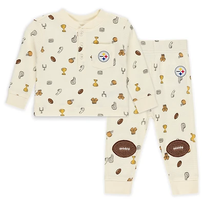 Infant WEAR by Erin Andrews Cream Pittsburgh Steelers Two-Piece Waffle-Knit Sleep Set