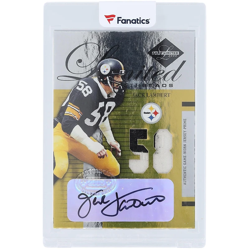 Jack Lambert Pittsburgh Steelers Autographed 2005 Leaf Limited Dual-Color Game Used Relic #LT-37 #9/58 Card