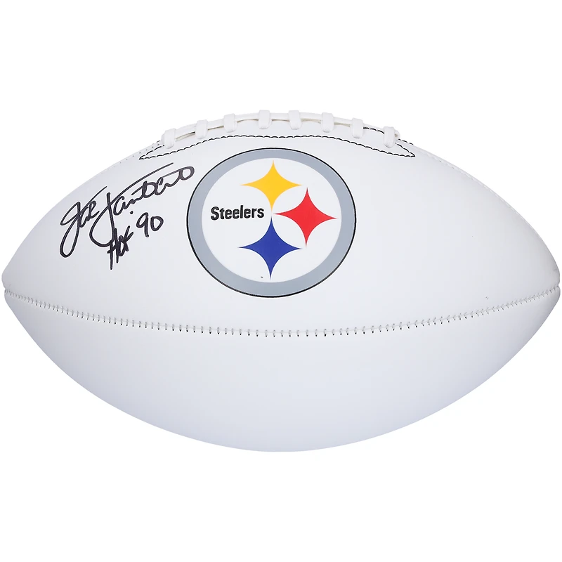 Ballon de football Franklin White Panel autographié par Jack Lambert des Pittsburgh Steelers avec l'inscription « HOF 90 »