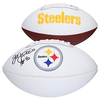 Ballon de football Franklin White Panel autographié par Jack Lambert des Pittsburgh Steelers avec l'inscription « HOF 90 »