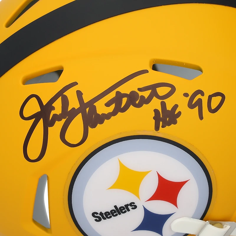 Casque miniature Riddell 2025 Alternate Speed autographié par Jack Lambert des Steelers de Pittsburgh, avec inscription « HOF 90 ».
