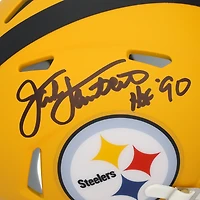 Casque miniature Riddell 2025 Alternate Speed ​​autographié par Jack Lambert des Steelers de Pittsburgh, avec inscription « HOF 90 ».