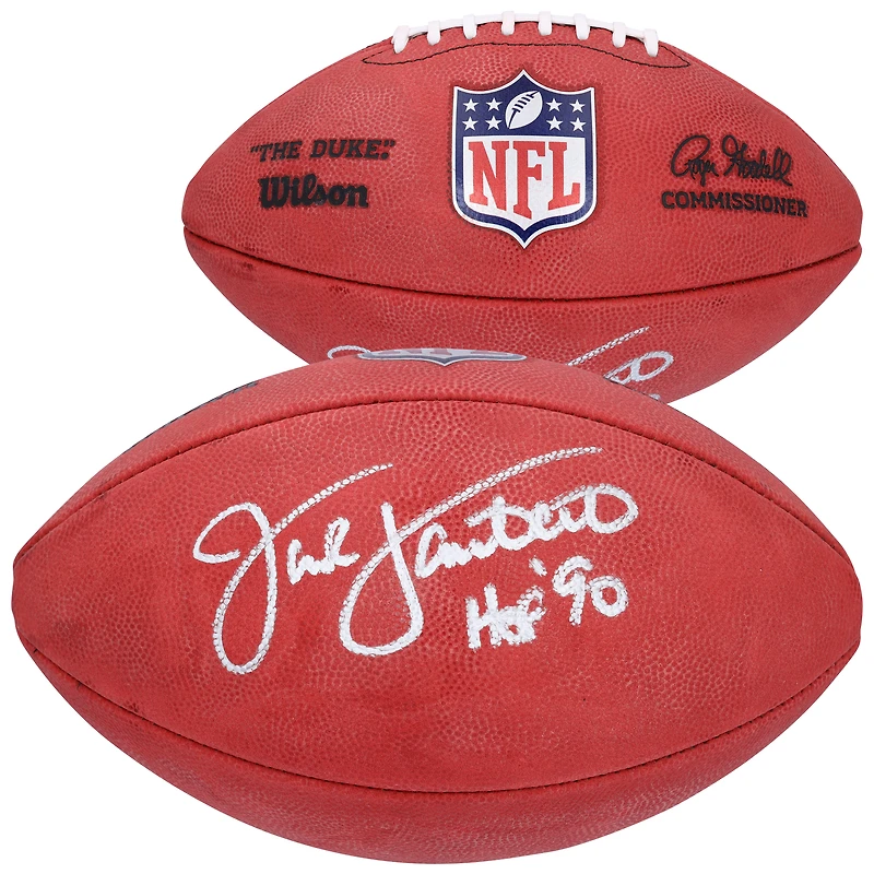 Ballon de football Wilson Duke en couleur, autographié par Jack Lambert des Steelers de Pittsburgh, avec inscription « HOF 90 ».