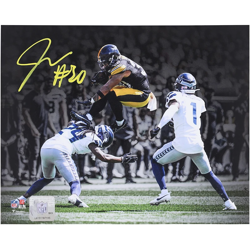 Jaylen Warren Pittsburgh Steelers Autographed 8" x 10" Leaping over Defender Spotlight Photograph