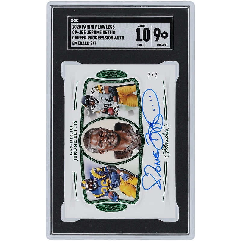 Carte Panini Flawless Emerald 2020 autographiée par Jerome Bettis des Pittsburgh Steelers #CP-JBE #2/2 SGC authentifiée 9/10