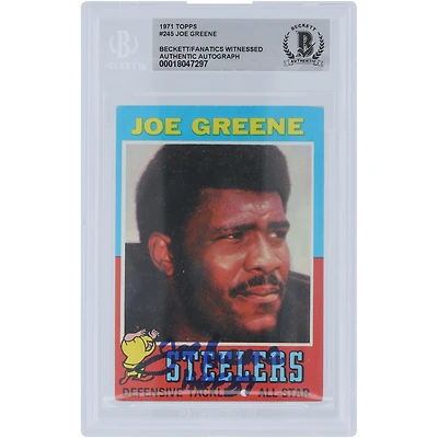 Joe Greene Pittsburgh Steelers a autographié la carte Topps n° 245 Beckett de 1971, carte de recrue authentifiée avec l'inscription « HOF 87 »