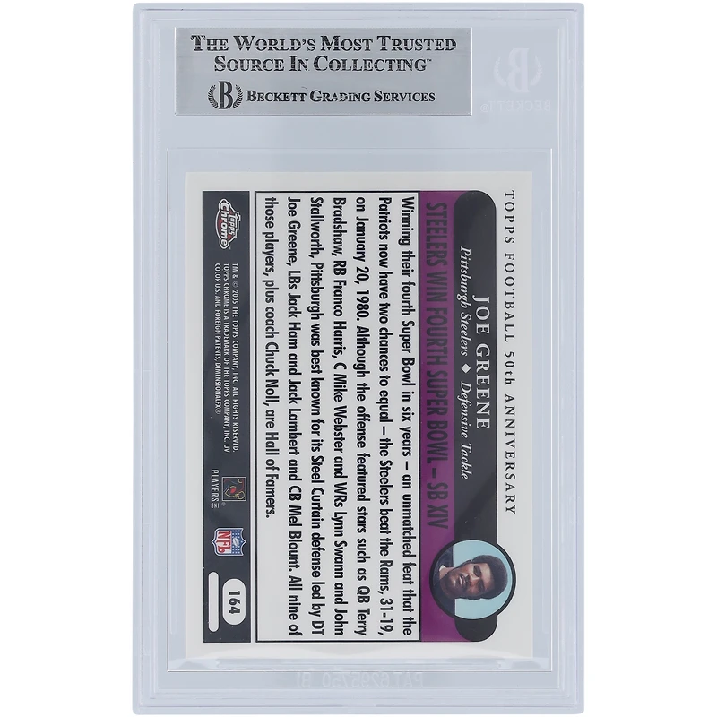 Joe Greene Pittsburgh Steelers Autographié 2005 Topps Chrome Golden Moments Encre Blanche #164 Beckett Fanatics Témoin Carte Authentifiée avec Inscription "HOF 87"