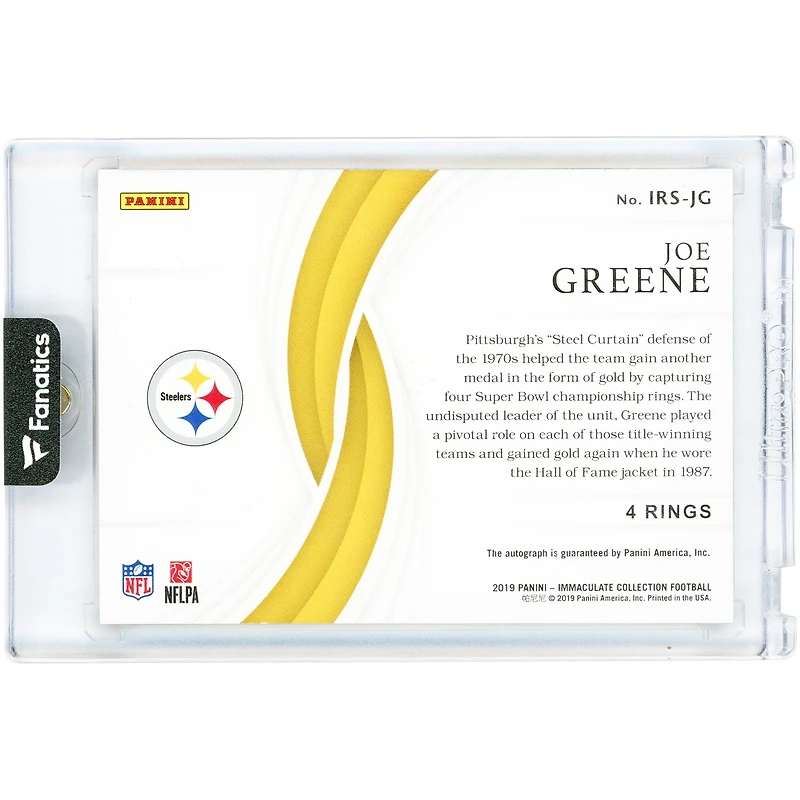 Carte autographiée de Joe Greene (Pittsburgh Steelers) de la collection Panini Immaculate 2019 (4 bagues) #IRS-JG #3/4