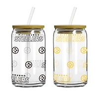 Logo Brands Pittsburgh Steelers 16oz. Step And Repeat Glass Can with Lid & Straw 2-Pack